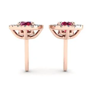 Rubin-Ohrstecker mit abnehmbarer Diamant-Halo-Jacke aus Roségold - Foto 1