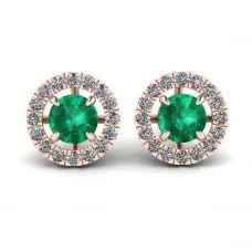 Smaragd-Ohrstecker mit abnehmbarer Diamant-Halo-Jacke aus Roségold