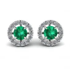 Smaragd-Ohrstecker mit abnehmbarer Diamant-Halo-Jacke