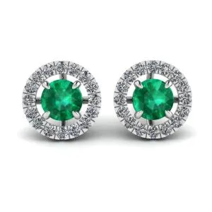 Smaragd-Ohrstecker mit abnehmbarer Diamant-Halo-Jacke