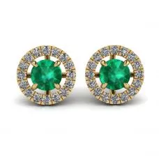 Smaragd-Ohrstecker mit abnehmbarer Diamant-Halo-Jacke aus Gelbgold