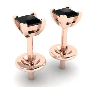 4 mm schwarze Diamant-Ohrstecker im Princess-Schliff aus Roségold - Foto 2