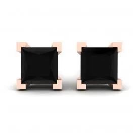 4 mm schwarze Diamant-Ohrstecker im Princess-Schliff aus Roségold