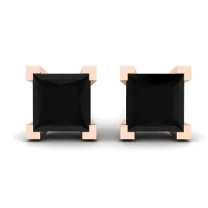 4 mm schwarze Diamant-Ohrstecker im Princess-Schliff aus Roségold