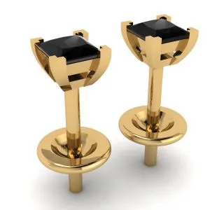 4 mm schwarze Diamant-Ohrstecker im Princess-Schliff aus Gelbgold - Foto 2