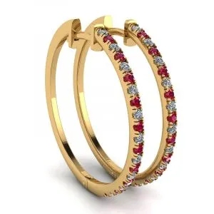 Creolen aus Gelbgold mit Rubinen und Diamanten