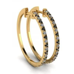 Creolen mit schwarzen und weißen Diamanten aus Gelbgold