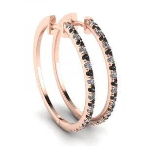 Creolen mit schwarzen und weißen Diamanten in Roségold