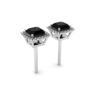 Halo 4 mm schwarze Diamant-Ohrstecker im Princess-Schliff - Foto 2