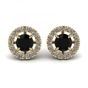 5 mm schwarze Diamant-Ohrstecker mit abnehmbaren Halo-Jacken aus Gelbgold