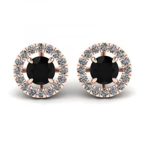 5 mm schwarze Diamant-Ohrstecker mit abnehmbaren Halo-Jacken aus Roségold