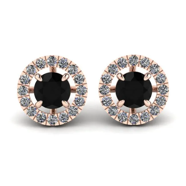 5 mm schwarze Diamant-Ohrstecker mit abnehmbaren Halo-Jacken aus Roségold