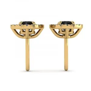 5 mm schwarze Diamant-Ohrstecker mit abnehmbaren Halo-Jacken aus Gelbgold - Foto 1