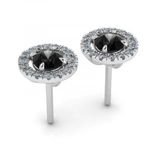 5 mm schwarze Diamant-Ohrstecker mit abnehmbaren Halo-Jacken - Foto 2