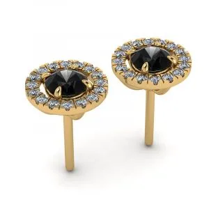 5 mm schwarze Diamant-Ohrstecker mit abnehmbaren Halo-Jacken aus Gelbgold - Foto 2