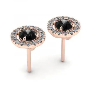 5 mm schwarze Diamant-Ohrstecker mit abnehmbaren Halo-Jacken aus Roségold - Foto 2