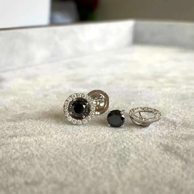 5 mm schwarze Diamant-Ohrstecker mit abnehmbaren Halo-Jacken aus Roségold - Foto 4