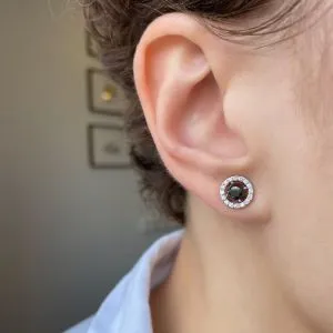 5 mm schwarze Diamant-Ohrstecker mit abnehmbaren Halo-Jacken aus Gelbgold - Foto 6