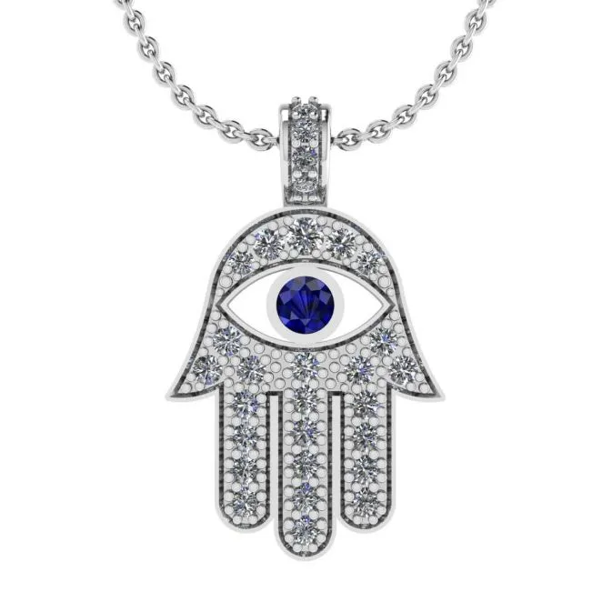 Hamsa-Anhänger mit Diamanten und Saphiren aus Weißgold